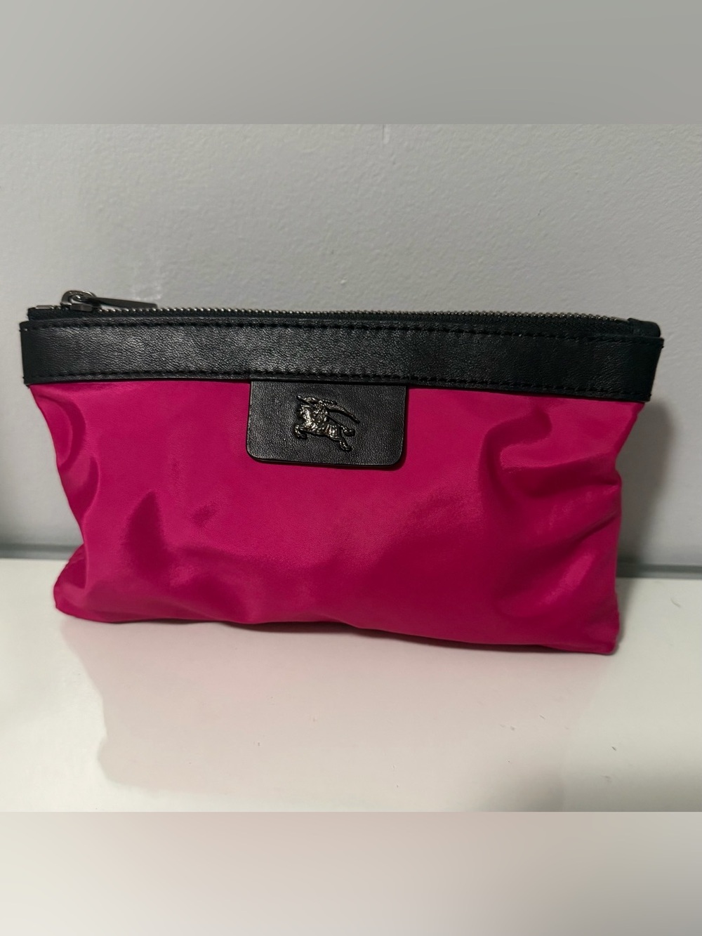 Burberry Hot Pink Nylon Cosmetic Pouch with Black Trim